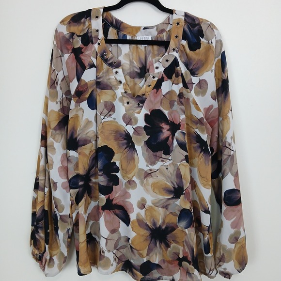Spense‎ Blouse Women XLarge Sheer Floral Boho Grommet Detail Flowy Whimsigoth - Picture 1 of 8